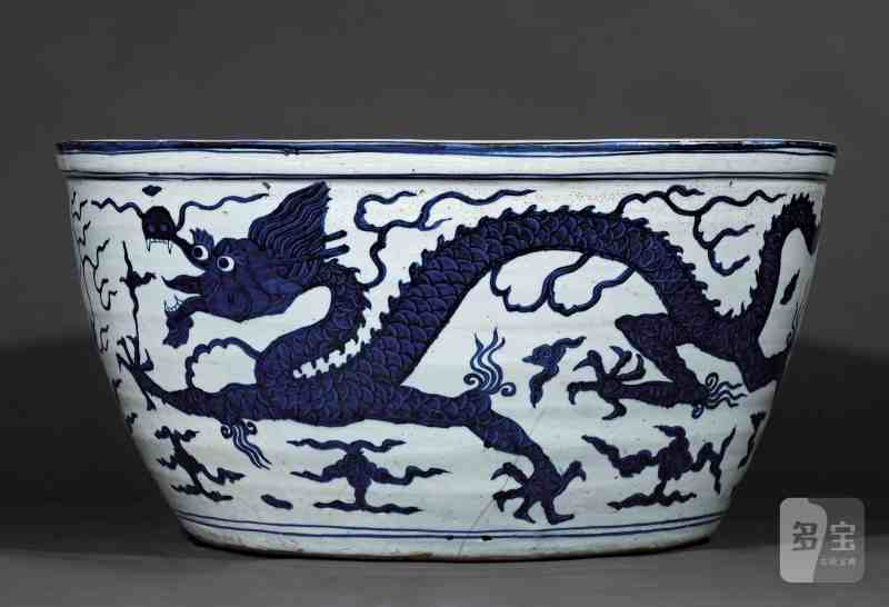 明嘉靖 青花云龙赶珠纹大缸 - 图2
